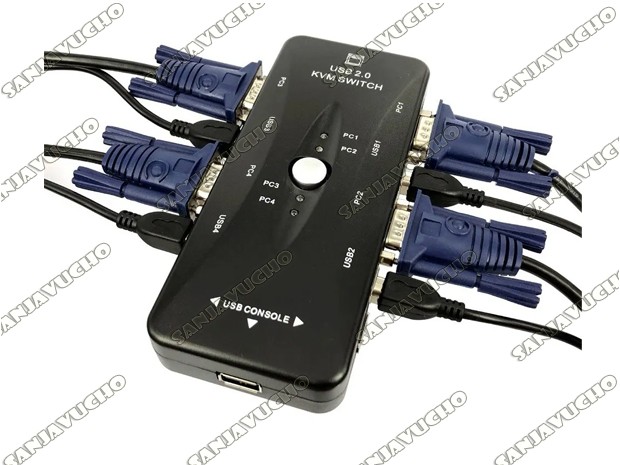 &u+  SWITCH KVM 4 PUERTOS USB MONITOR TECLADO MOUSE VGA